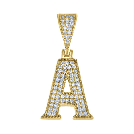 Sterling Silver Yellow-tone Unisex Cubic-Zirconia Initial Alphabet A Charm Pendant – Elegant Jewelry Gift for Birthday, Anniversary, Engagement, Wedding