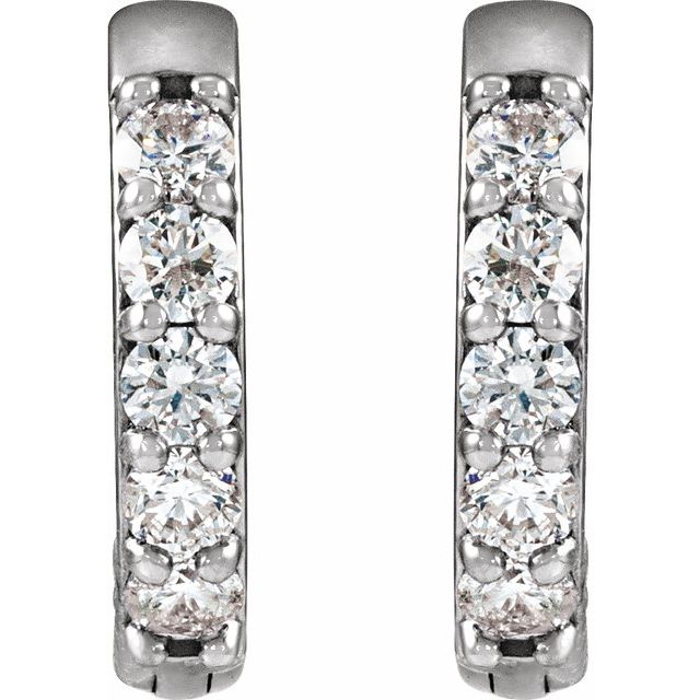 14K Yellow Or White Or Rose Gold Or Sterling Silver Or Platinum Round 1.3Mm Hinged Polished Natural Diamond Hinged Hoop Earrings