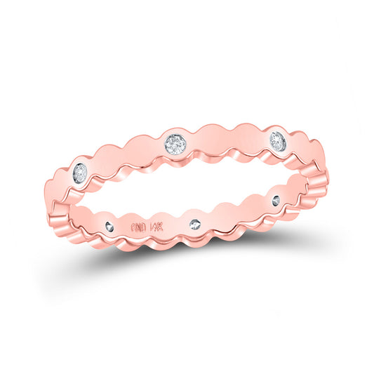 14K Rose Gold Womens Round Diamond Machine-Set Band Ring 1/12 Cttw, Womens Size: 5-10