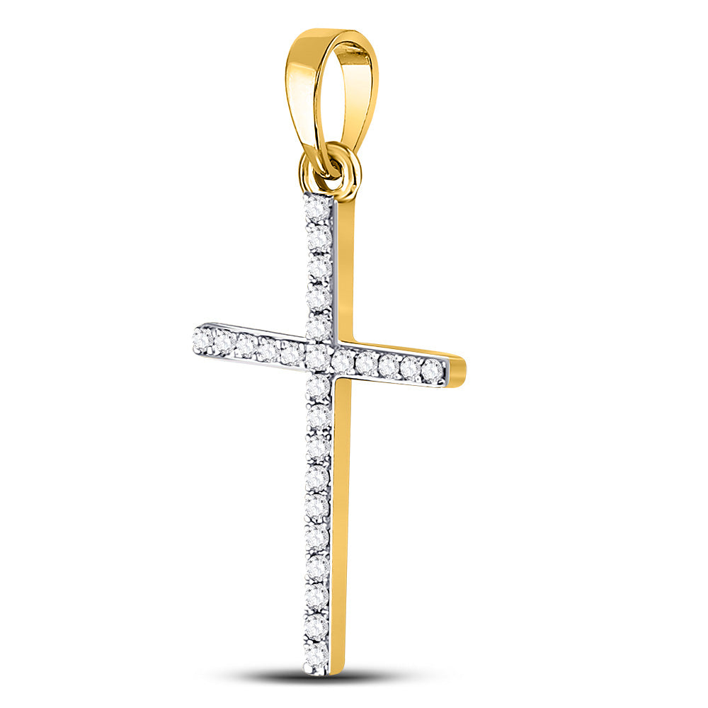 10K Yellow Gold Womens Round Diamond Cross Pendant 1/6 Cttw, Length: 1.06 In, Width: 0.55 In