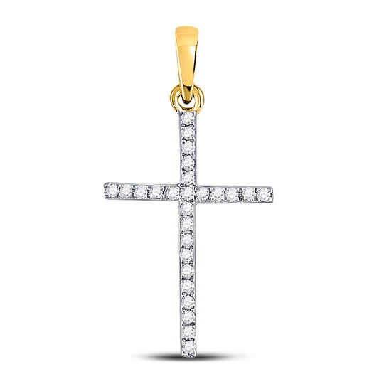 10K Yellow Gold Womens Round Diamond Cross Pendant 1/6 Cttw, Length: 1.06 In, Width: 0.55 In