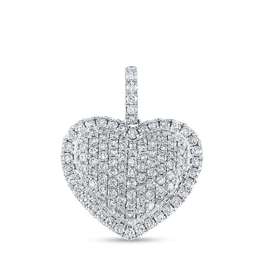 14K White Gold Womens Round Diamond Heart Pendant 1-1/4 Cttw, Length: 1.01 In, Width: 0.74 In