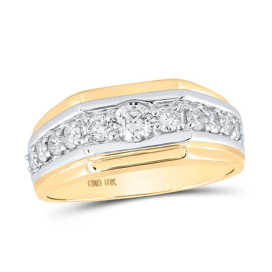 10K Two-tone Gold Mens Round Diamond Graduated Band Ring 1 Cttw, Mens Size: 7-13
