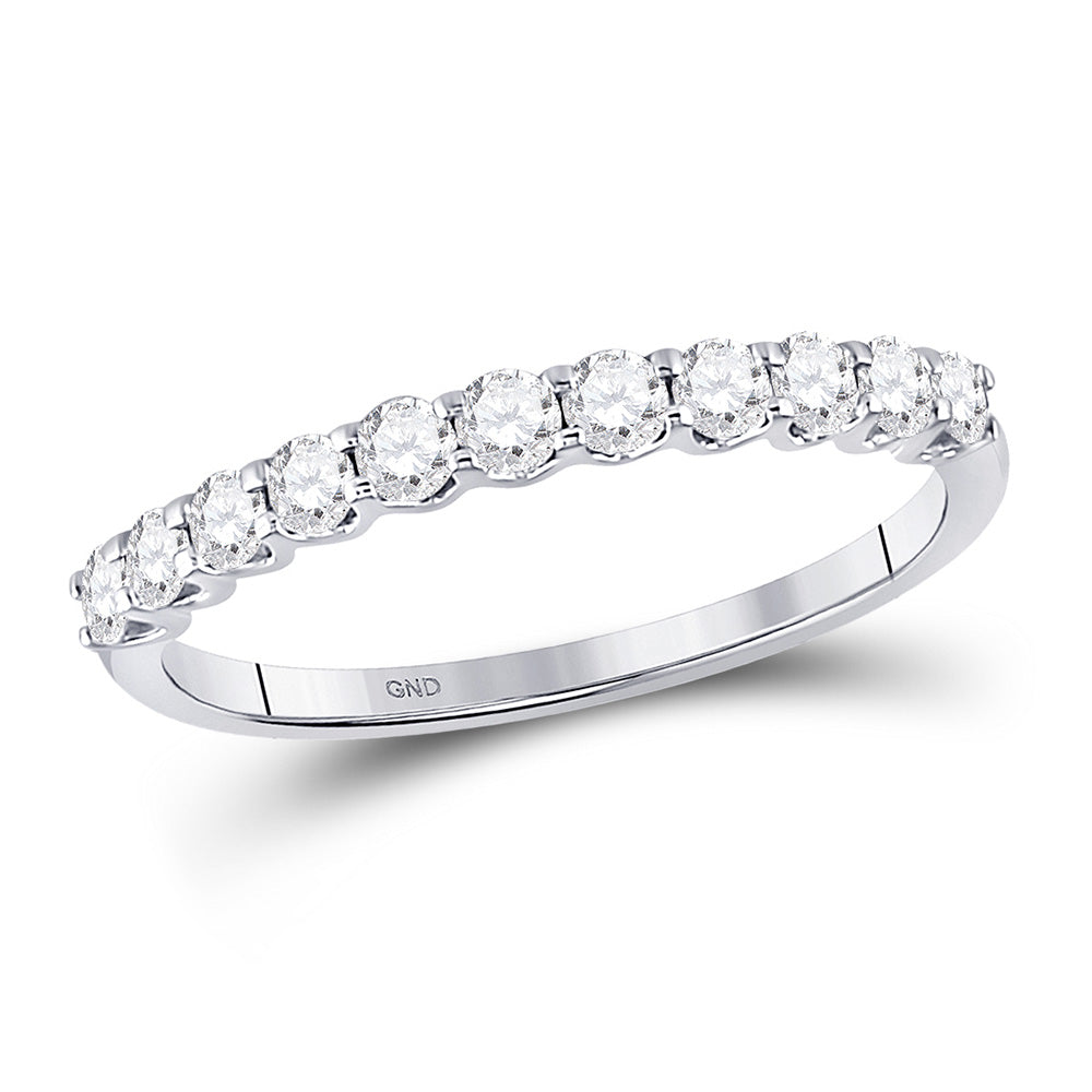 14K White Gold Womens Round Diamond Classic Anniversary Band Ring 1/2 Cttw, Womens Size: 5-10