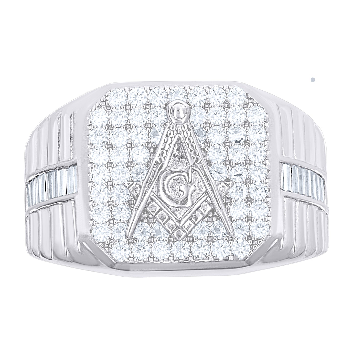 Sterling Silver Mens Baguette Round 1.49ct  Moissanite Masonic Symbol Religious Ring Size 10– Elegant Jewelry Gift for Birthday, Anniversary, Engagement, Wedding