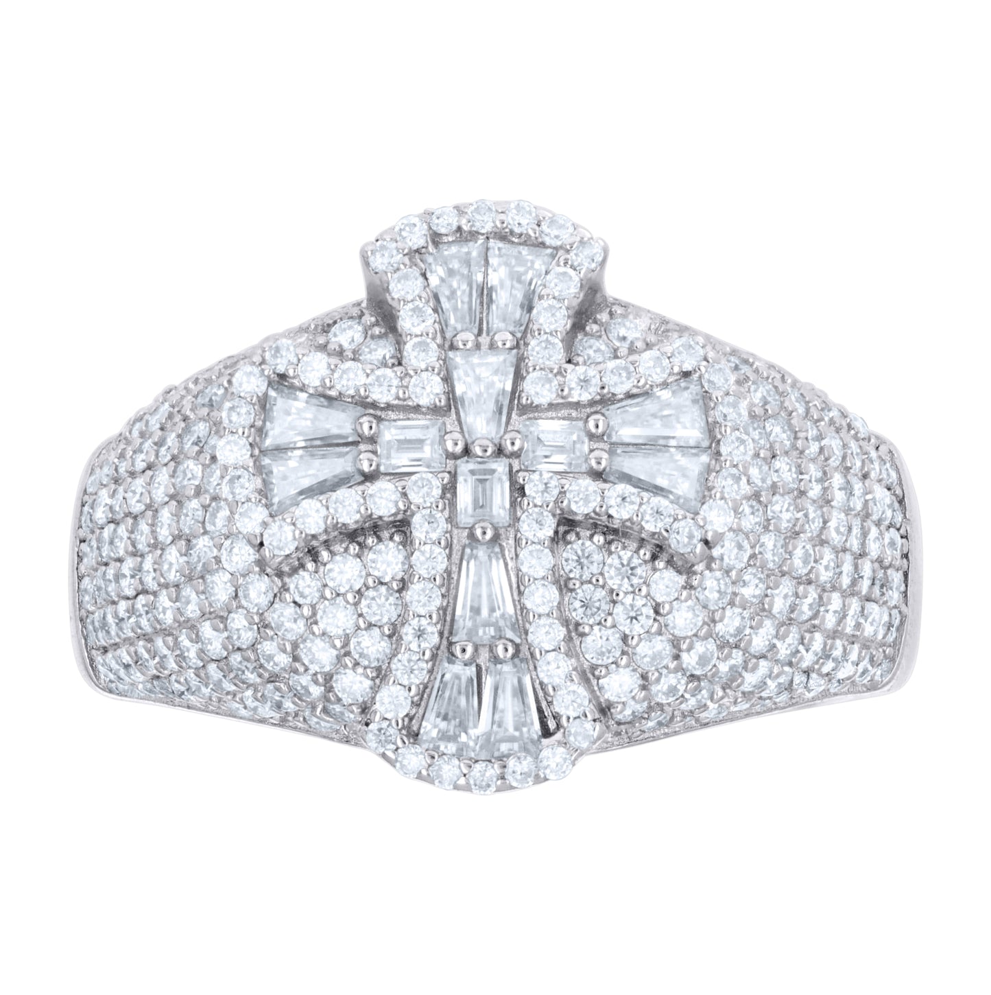 Sterling Silver Mens Baguette Round 2.46ct  Moissanite Cross Religious Ring Size 10– Elegant Jewelry Gift for Birthday, Anniversary, Engagement, Wedding