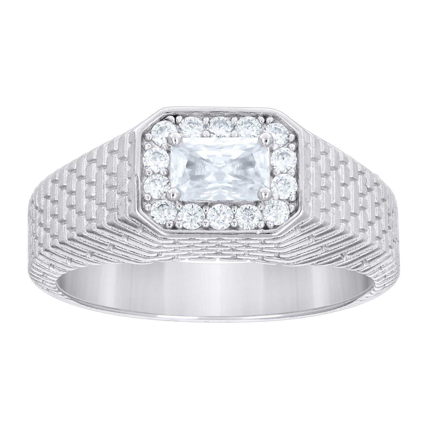 Sterling Silver Mens Emerald-Cut Round 1.06ct  Moissanite Octagon Head Fashion Ring Size 10– Elegant Jewelry Gift for Birthday, Anniversary, Engagement, Wedding