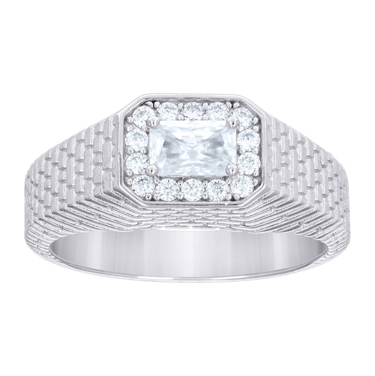 Sterling Silver Mens Emerald-Cut Round 1.06ct  Moissanite Octagon Head Fashion Ring Size 10– Elegant Jewelry Gift for Birthday, Anniversary, Engagement, Wedding