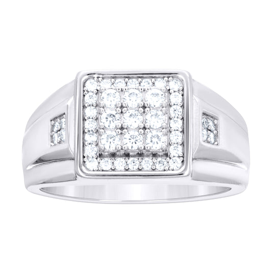 Sterling Silver Mens 0.58ct  Moissanite Square Head Fashion Ring Size 10– Elegant Jewelry Gift for Birthday, Anniversary, Engagement, Wedding