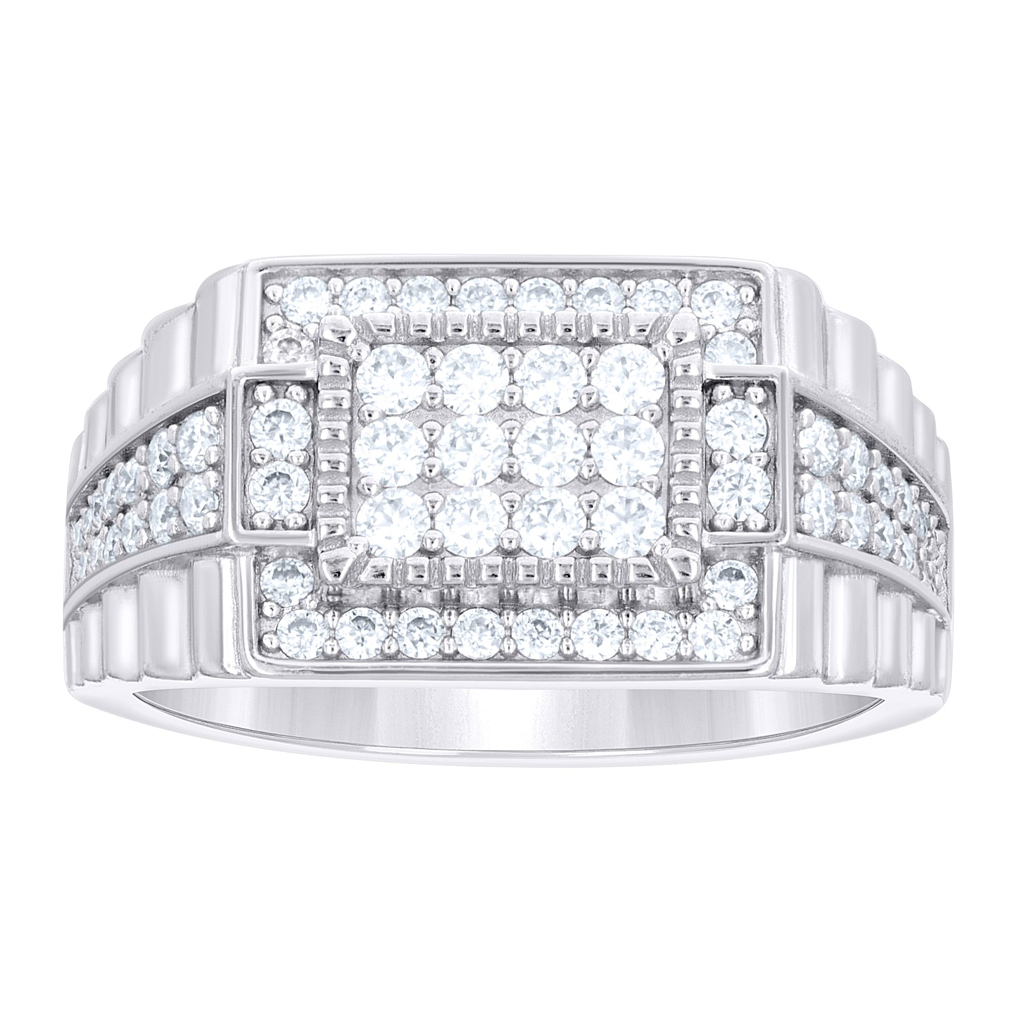 Sterling Silver Mens 1.02ct  Moissanite Rectangle Head Fashion Ring Size 10– Elegant Jewelry Gift for Birthday, Anniversary, Engagement, Wedding