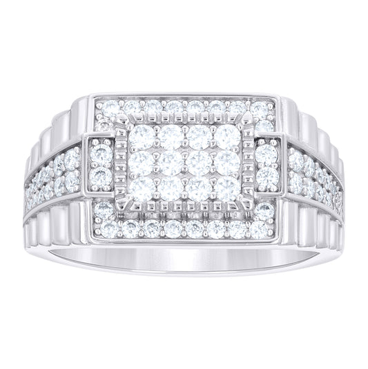 Sterling Silver Mens 1.02ct  Moissanite Rectangle Head Fashion Ring Size 10– Elegant Jewelry Gift for Birthday, Anniversary, Engagement, Wedding