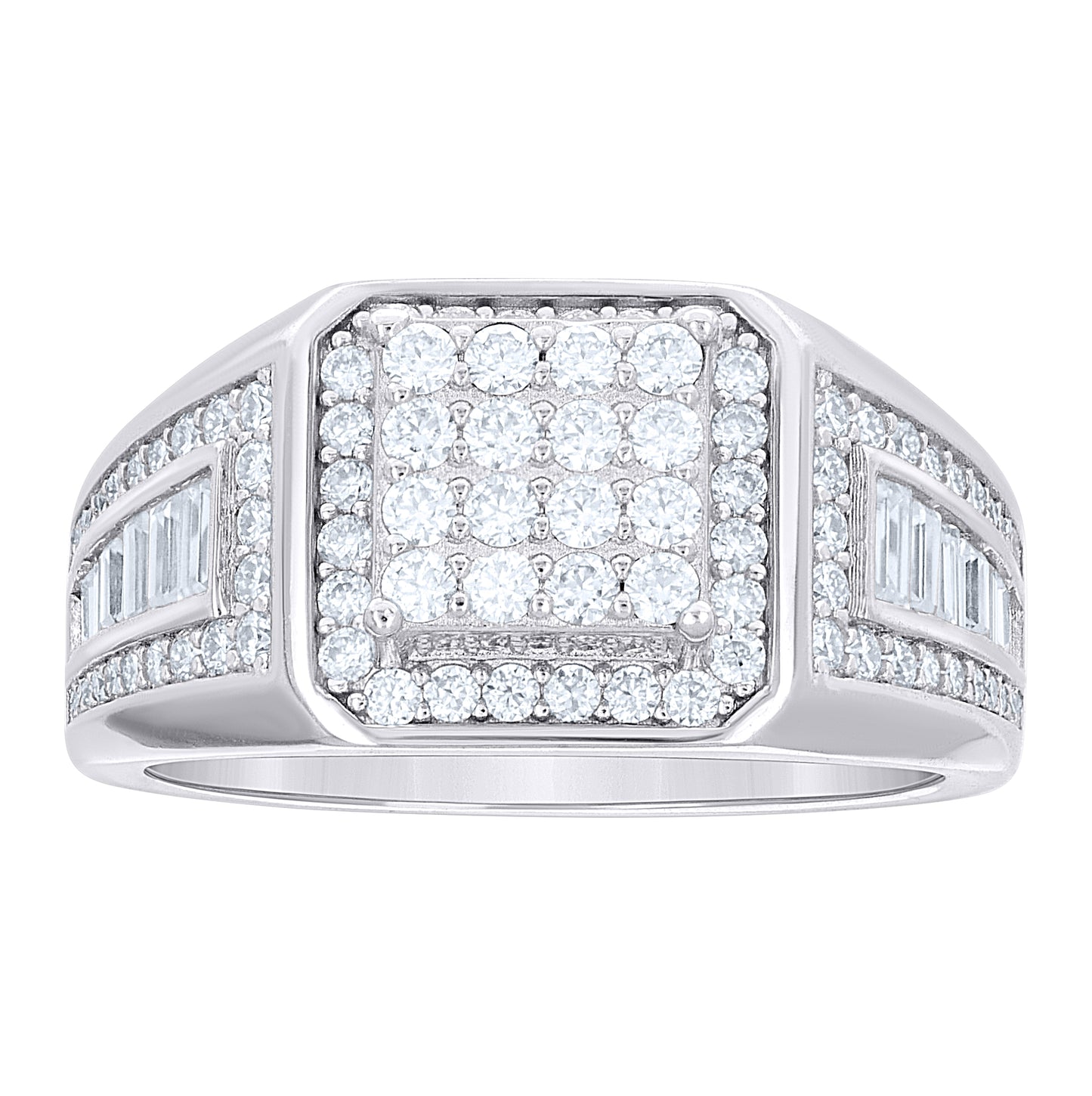 Sterling Silver Mens Baguette Round 1.99ct  Moissanite Octagon Head Fashion Ring Size 10– Elegant Jewelry Gift for Birthday, Anniversary, Engagement, Wedding