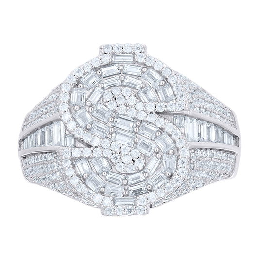 Sterling Silver Mens Baguette Round 2.65ct  Moissanite Dollar Sign Currency Ring Size 10– Elegant Jewelry Gift for Birthday, Anniversary, Engagement, Wedding