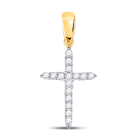 10K Yellow Gold Womens Round Diamond Cross Pendant 1/6 Cttw, Length: 0.84 In, Width: 0.38 In