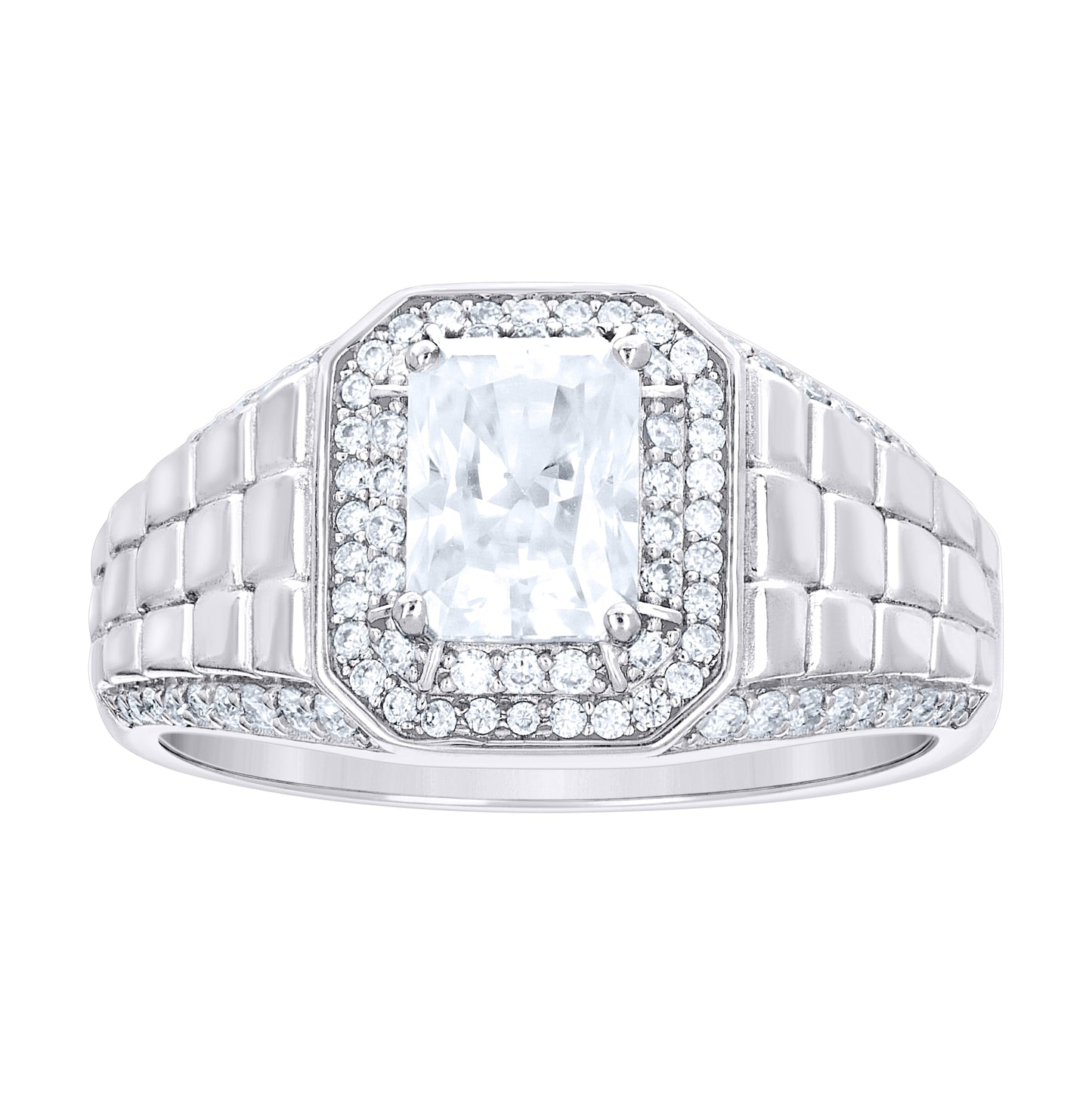 Sterling Silver Mens Emerald-Cut Round 2.61ct  Moissanite Octagon Head Fashion Ring Size 10– Elegant Jewelry Gift for Birthday, Anniversary, Engagement, Wedding