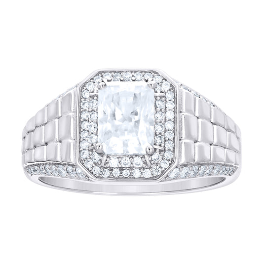 Sterling Silver Mens Emerald-Cut Round 2.61ct  Moissanite Octagon Head Fashion Ring Size 10– Elegant Jewelry Gift for Birthday, Anniversary, Engagement, Wedding