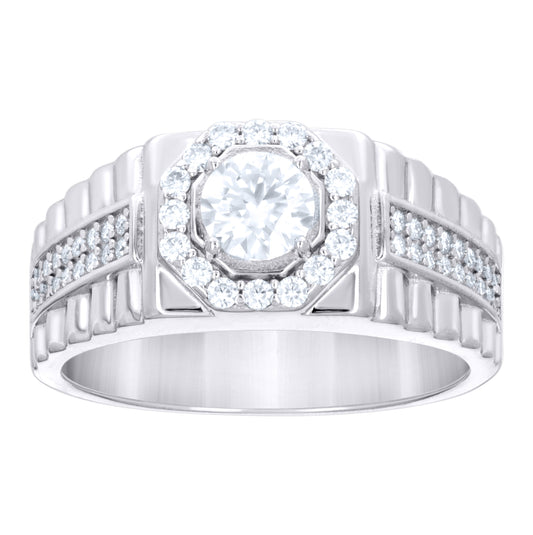 Sterling Silver Mens 1.14ct  Moissanite Fashion Ring Size 10– Elegant Jewelry Gift for Birthday, Anniversary, Engagement, Wedding
