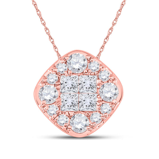 14K Rose Or Yellow Gold Womens Princess Diamond Offset Square Pendant