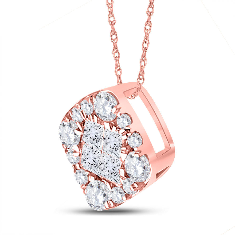 14K Rose Gold Womens Princess Diamond Square Pendant 1/4 Cttw