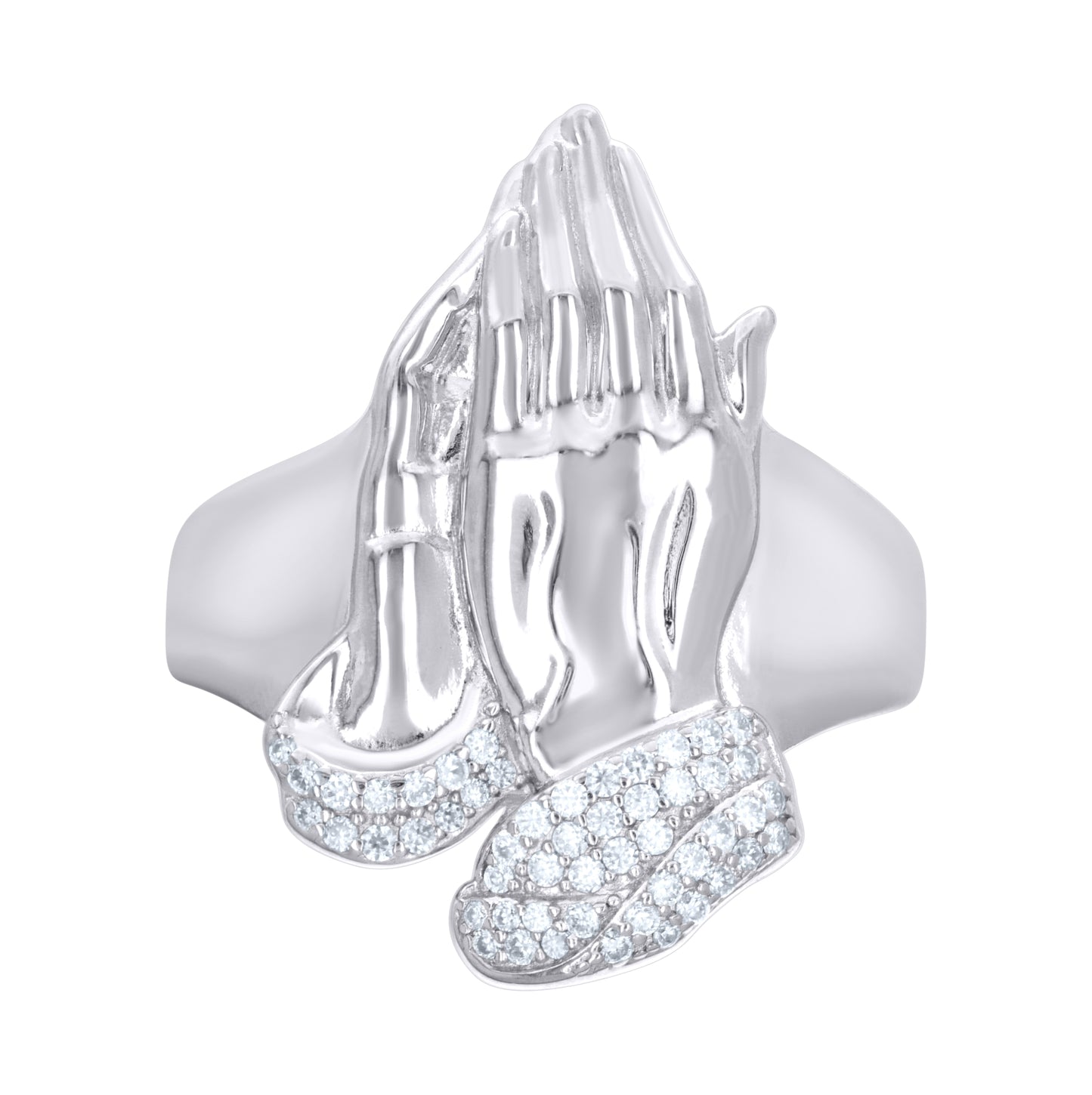 Sterling Silver Mens 0.38ct  Moissanite Praying Hands Religious Ring Size 10– Elegant Jewelry Gift for Birthday, Anniversary, Engagement, Wedding