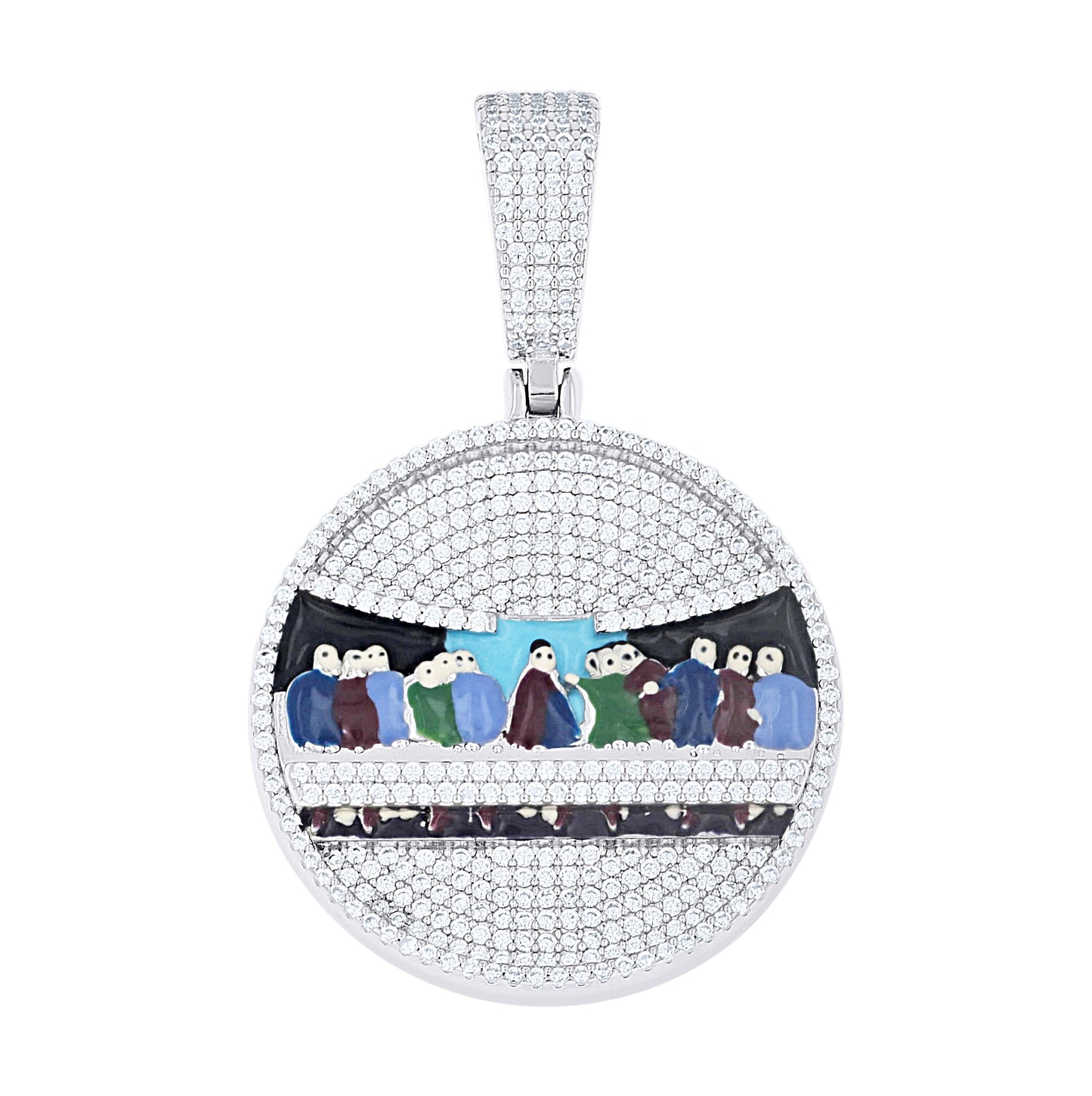 Sterling Silver Men Moissanite Enameled Last Supper Religious Charm Pendant – Elegant Jewelry Gift for Birthday, Anniversary, Engagement, Wedding