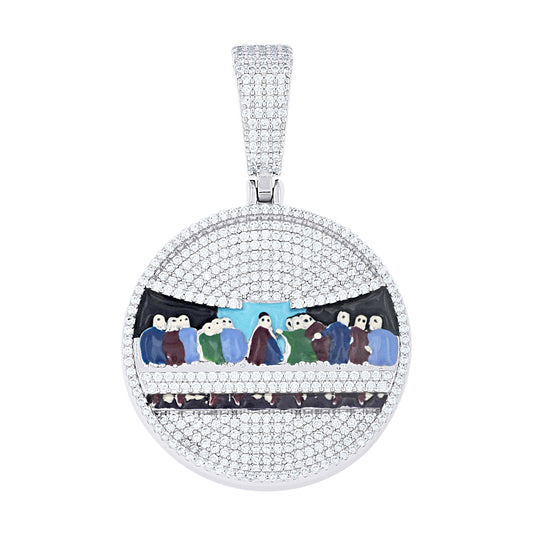 Sterling Silver Men Moissanite Enameled Last Supper Religious Charm Pendant – Elegant Jewelry Gift for Birthday, Anniversary, Engagement, Wedding