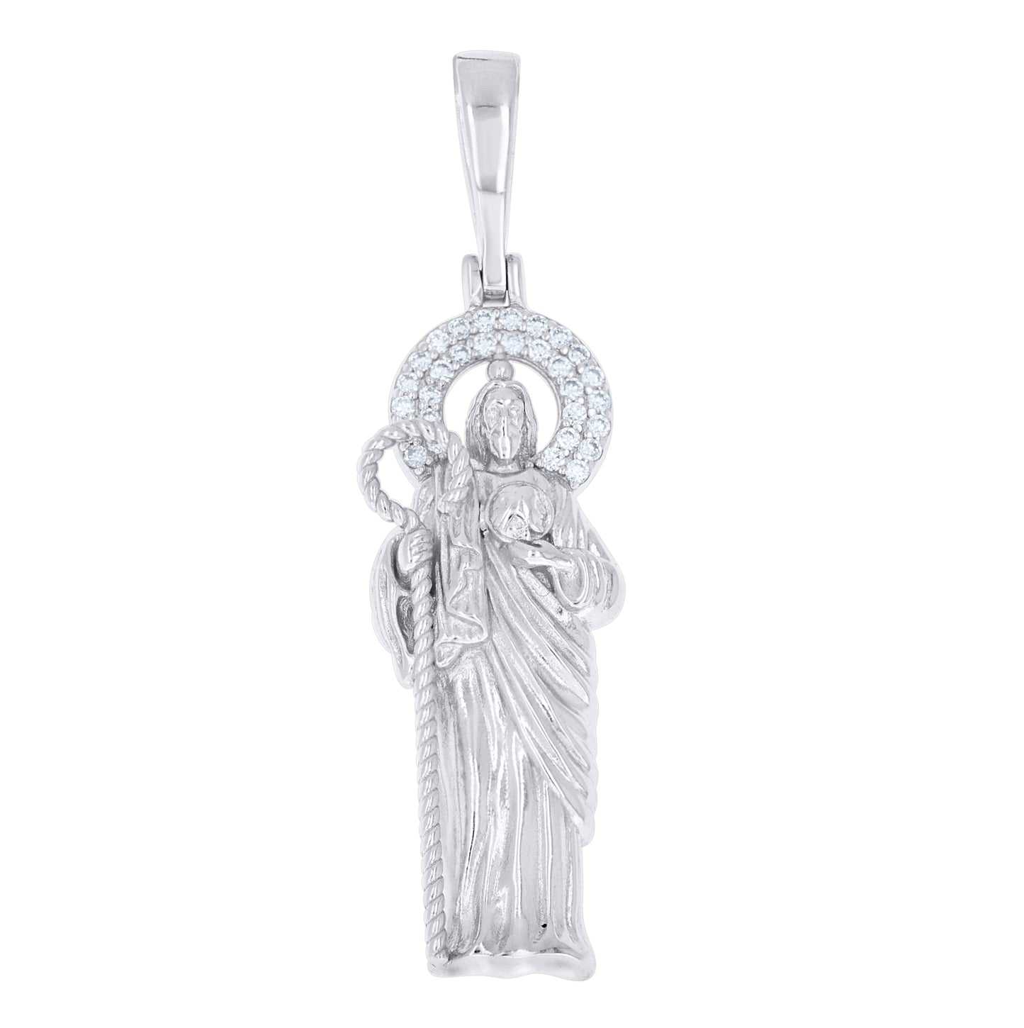 Sterling Silver Men Moissanite St. Jude Religious Charm Pendant – Elegant Jewelry Gift for Birthday, Anniversary, Engagement, Wedding