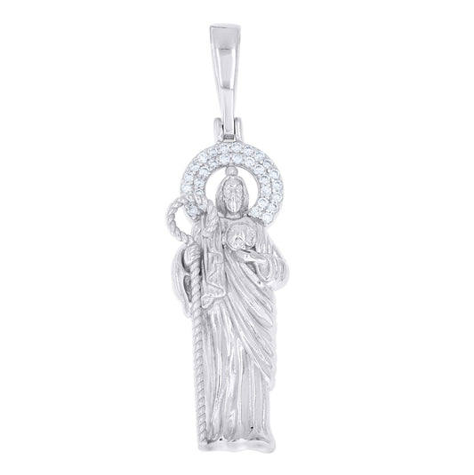 Sterling Silver Men Moissanite St. Jude Religious Charm Pendant – Elegant Jewelry Gift for Birthday, Anniversary, Engagement, Wedding