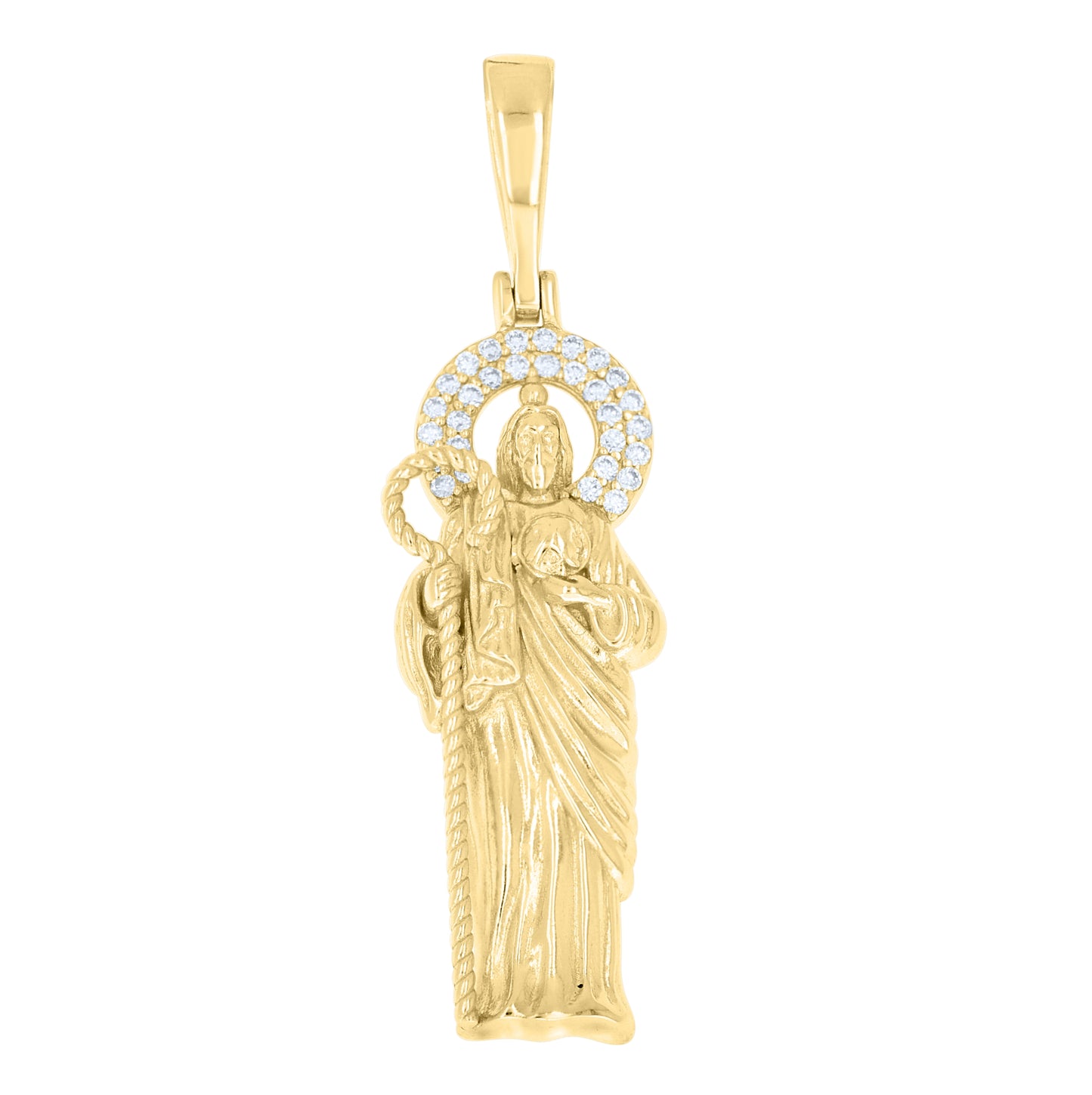 Sterling Silver Men Moissanite St. Jude Religious Charm Pendant – Elegant Jewelry Gift for Birthday, Anniversary, Engagement, Wedding
