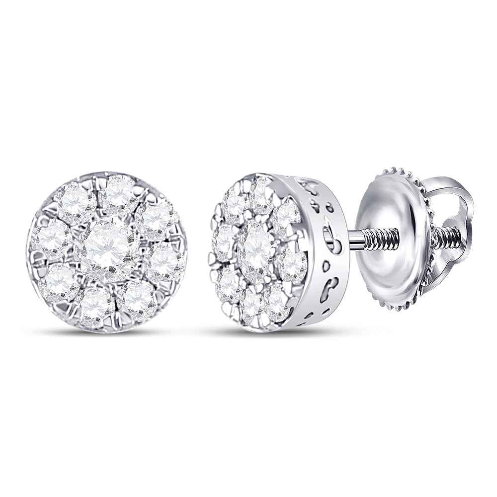 10K White Gold Womens Round Diamond Cluster Earrings 1/2 Cttw