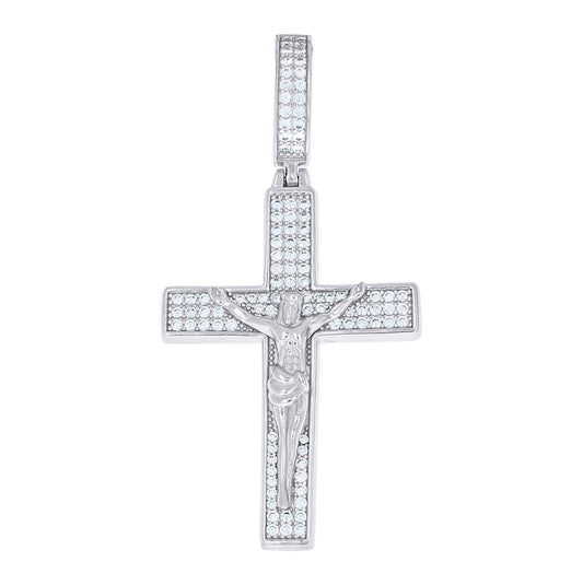 Sterling Silver Men Moissanite Crucifix Cross Religious Charm Pendant – Elegant Jewelry Gift for Birthday, Anniversary, Engagement, Wedding