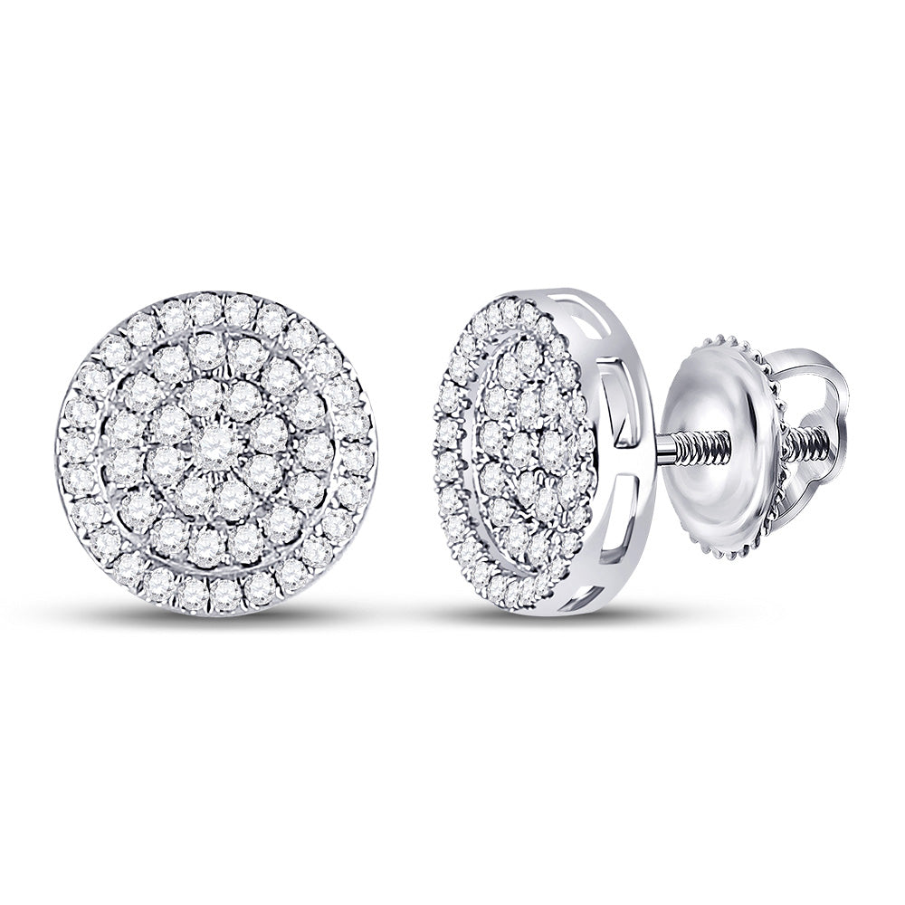 10K White Gold Round Diamond Circle Earrings 1/2 Cttw