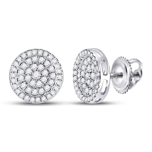 10K White Gold Round Diamond Circle Earrings 1/2 Cttw
