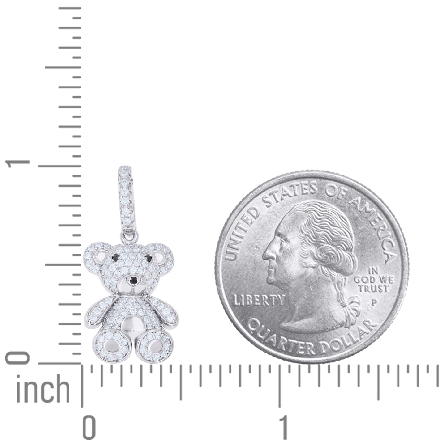 Sterling Silver Womens White Black Moissanite Teddy Bear Pendant – Elegant Jewelry Gift for Birthday, Anniversary, Engagement, Wedding