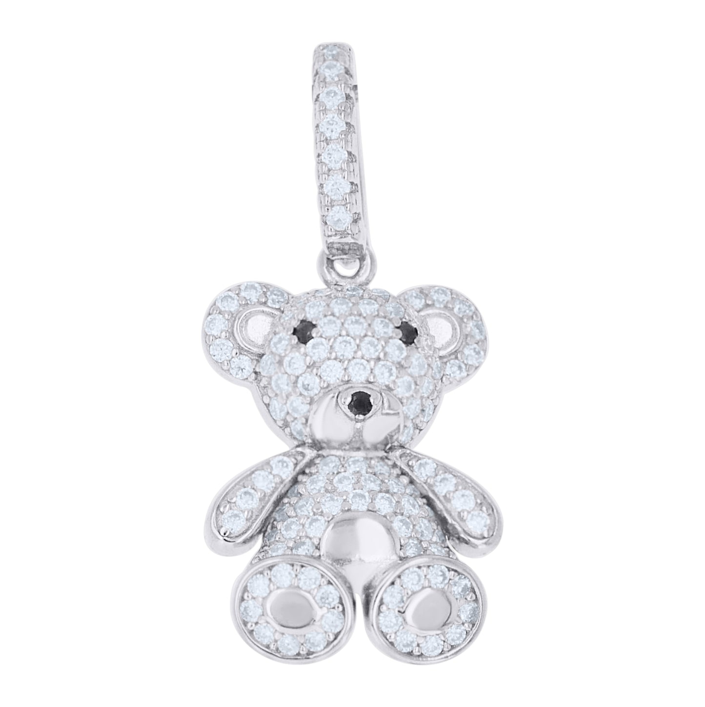 Sterling Silver Womens White Black Moissanite Teddy Bear Pendant – Elegant Jewelry Gift for Birthday, Anniversary, Engagement, Wedding