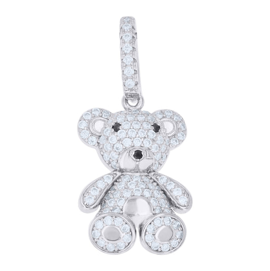 Sterling Silver Womens White Black Moissanite Teddy Bear Pendant – Elegant Jewelry Gift for Birthday, Anniversary, Engagement, Wedding