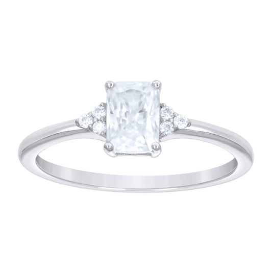 Sterling Silver Womens Emerald-Cut Round 1.08ct  Moissanite Engagement Ring Size 10– Elegant Jewelry Gift for Birthday, Anniversary, Engagement, Wedding