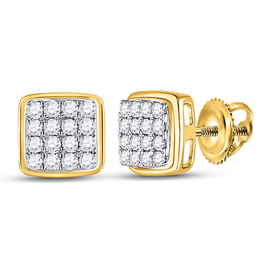 10K Yellow Gold Round Diamond Square Earrings 1/3 Cttw