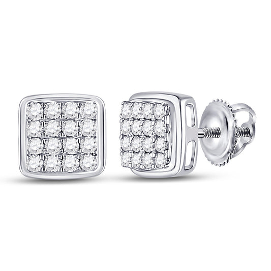 10K White Or Yellow Gold Round Diamond Square Earrings
