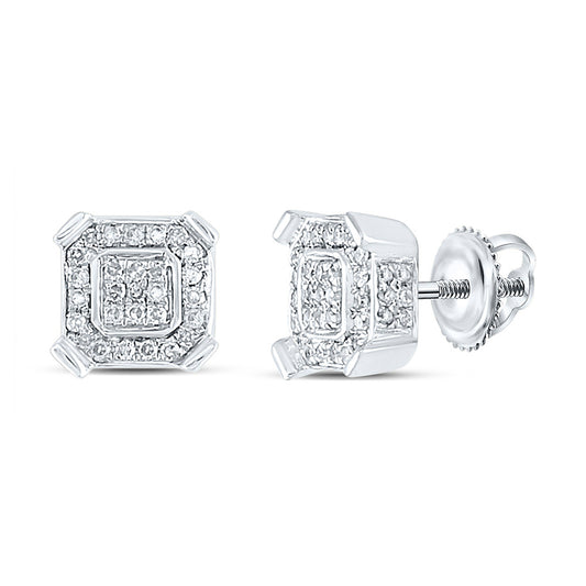 10K White Gold Round Diamond Square Earrings 1/3 Cttw