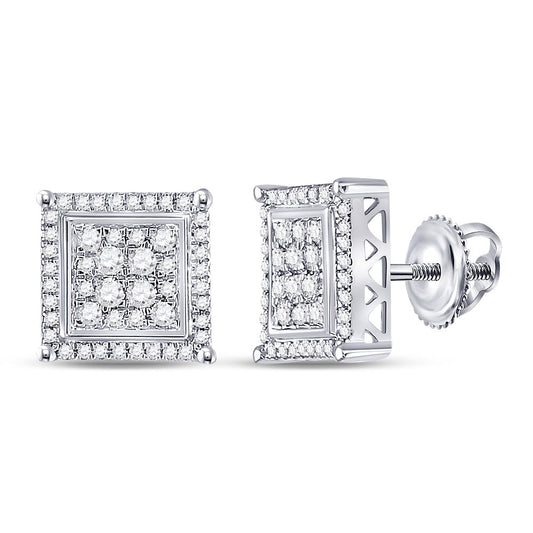 10K White Gold Round Diamond Square Earrings 1/2 Cttw