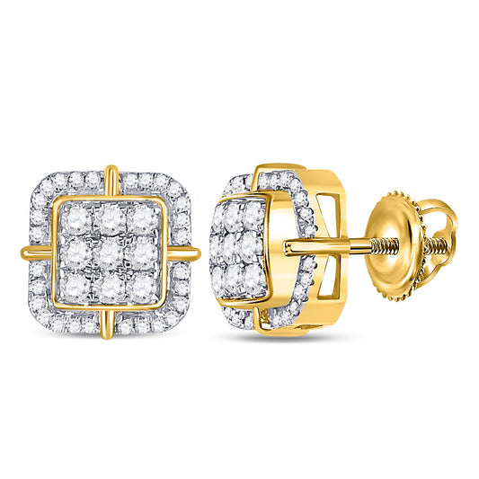 10K Yellow Gold Round Diamond Square Earrings 7/8 Cttw
