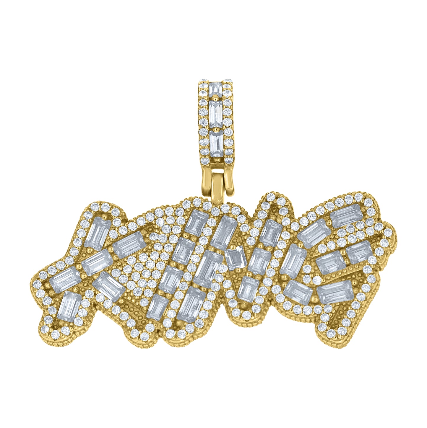 Sterling Silver Yellow-Tone Mens Baguette Round Cubic-Zirconia KING Talking Pendant – Elegant Jewelry Gift for Birthday, Anniversary, Engagement, Wedding