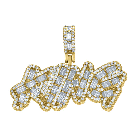 Sterling Silver Yellow-Tone Mens Baguette Round Cubic-Zirconia KING Talking Pendant – Elegant Jewelry Gift for Birthday, Anniversary, Engagement, Wedding