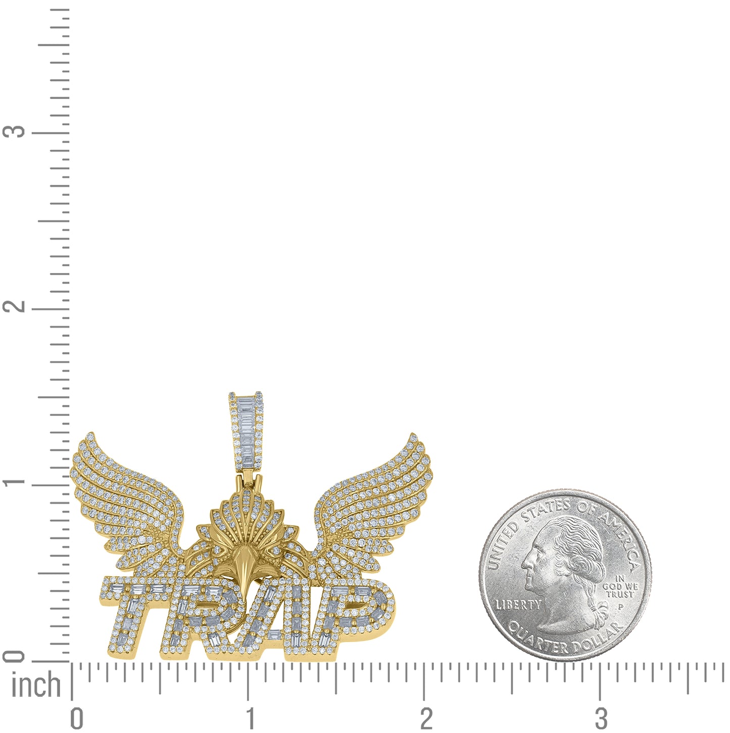 Sterling Silver Yellow-Tone Mens Baguette Round Cubic-Zirconia Eagle TRAP Talking Pendant – Elegant Jewelry Gift for Birthday, Anniversary, Engagement, Wedding