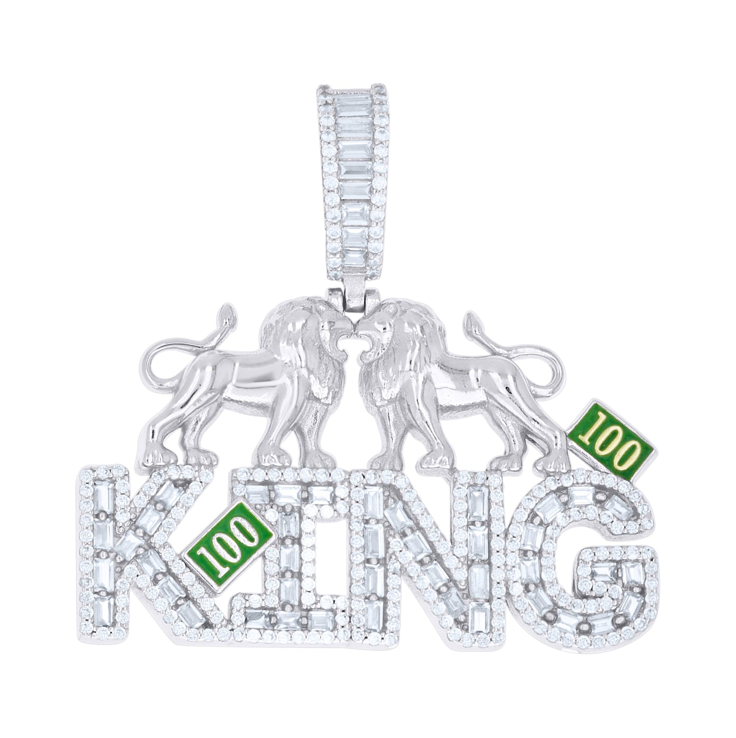 Sterling Silver Mens Round Baguette Cubic-Zirconia Lion Motifs KING Fashion Pendant – Elegant Jewelry Gift for Birthday, Anniversary, Engagement, Wedding