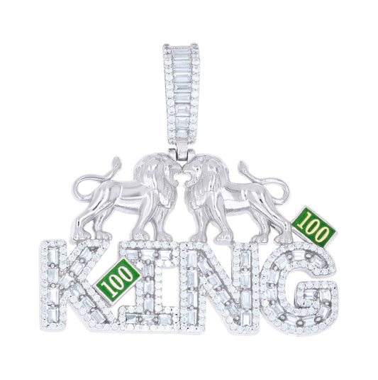 Sterling Silver Mens Round Baguette Cubic-Zirconia Lion Motifs KING Fashion Pendant – Elegant Jewelry Gift for Birthday, Anniversary, Engagement, Wedding