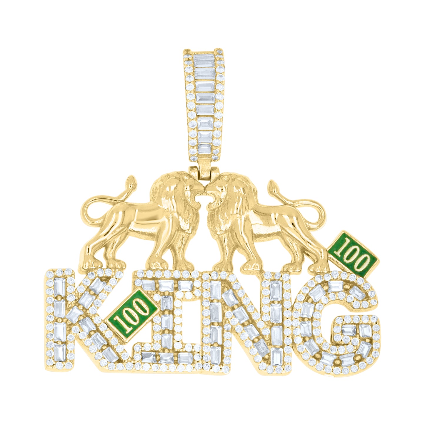 Sterling Silver Mens Round Baguette Cubic-Zirconia Lion Motifs KING Fashion Pendant – Elegant Jewelry Gift for Birthday, Anniversary, Engagement, Wedding