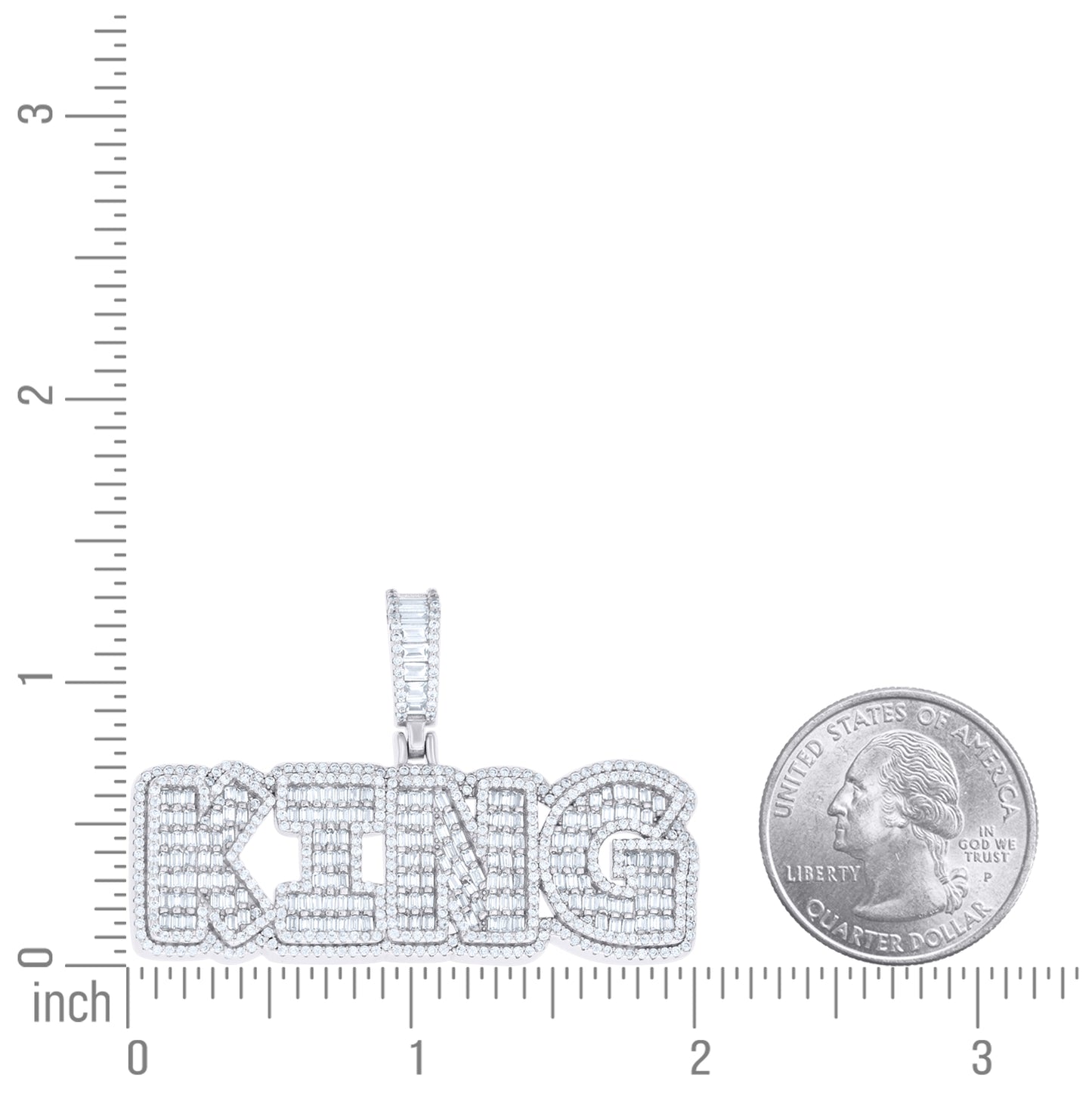 Sterling Silver Mens Round Baguette Cubic-Zirconia KING Fashion Pendant – Elegant Jewelry Gift for Birthday, Anniversary, Engagement, Wedding
