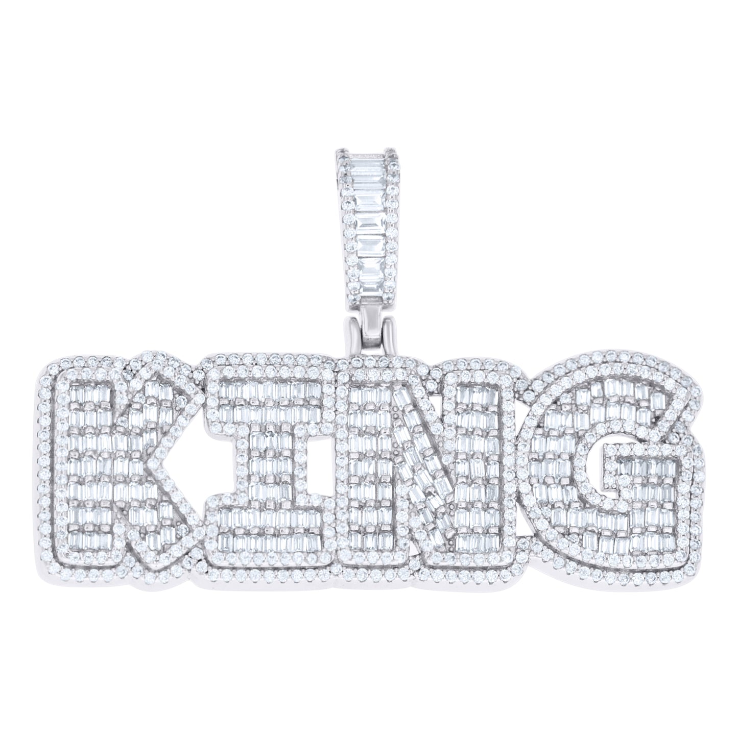 Sterling Silver Mens Round Baguette Cubic-Zirconia KING Fashion Pendant – Elegant Jewelry Gift for Birthday, Anniversary, Engagement, Wedding